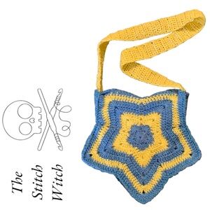Blue and Yellow Star Shaped Crocheted Crossbody Bag